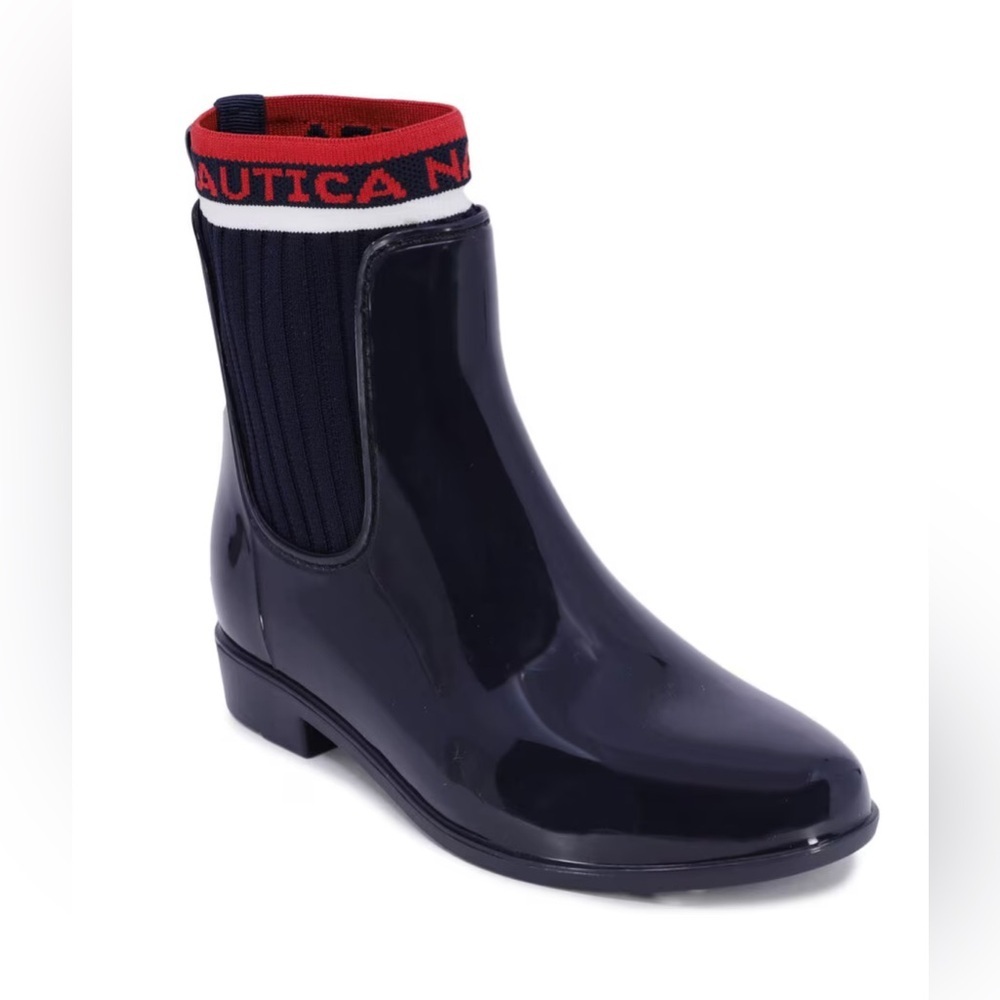 Nautica Black Ankle Boots with Red and White Trim - Picture 2 of 2
